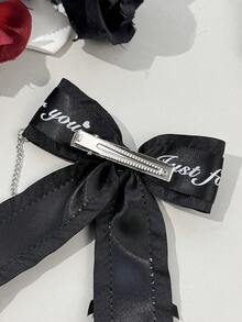 1pc Sweet Cool Letter Webbing Bow Hair Clip, Vintage Cross Chain Ribbon Hair Accessory, Cosplay Party Photo Prop - Multicolor - View 6