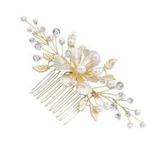 Bridal Hair Comb With Pearl And Crystal, Vintage Gold Leaf Wedding Updo Hair Pin, Bridal Hair Accessory - Gold - View 5