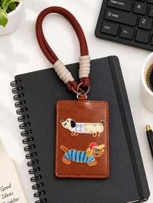 Cute Dachshund Card Holder With Wrist Lanyard,Cute Dog PU Badge Holder,Photocard Holder Keychain,Student Campus Card Work Id Protector Wallet - Multicolor - View 7