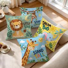 4pcs/1pc Forest Animal Quote Pattern Pillow Case Without Insert, Single-Sided Printed Pillow Case, Suitable For Living Room, Bedroom, Home Decor, All-Season Pillow Case - Multicolor - View 6