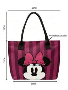 Miniso Tas Tote Kanvas Disney Minnie Mouse dengan Motif Garis Vertikal Merah Marun, Tas Bahu dengan Pegangan Hitam untuk Penggunaan Sehari-hari - Hitam - View 6