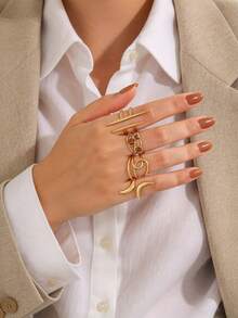 4pcs Stainless Steel Gold Fashion Versatile Luxury Elegant Geometric Line Rings Set Suitable For Women's Daily, Holiday, Shopping, Dating Wear - Multicolor - View 1