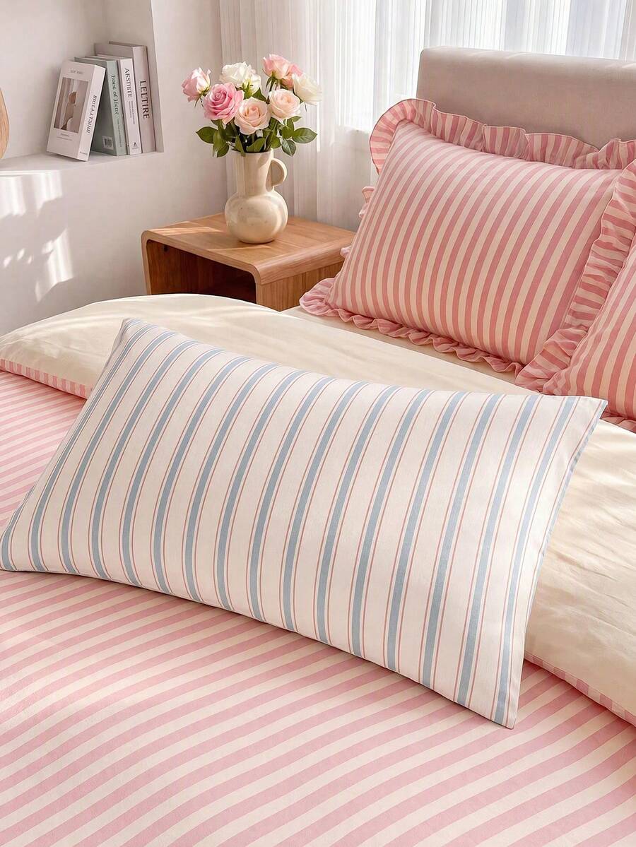 1pc 100% Cotton Nordic Minimalist Striped Only One Pillowcase (Without Inner Core) - Multicolor - View 1