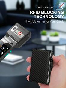 3-Fold Magnetic Carbon Fiber Pop-Up RFID Men's Credit Card Holder, Metal Card Holder, Coin Purse, Bank Card Storage Bag, Men's Wallet - Multicolor - View 5
