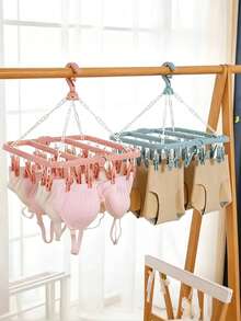 Sock Drying Rack With 32 Clips, Indoor And Outdoor Use, Foldable Rotating Drying Rack, Suitable For Underwear, Socks, Small Clothing Items, Outdoor And Balcony Use - Space-Saving, Provides Clothing Hanging - Multicolor - View 5