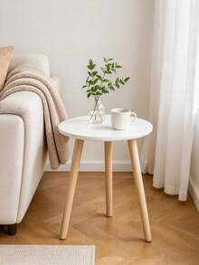 1pc Minimalist Side Table, White Tabletop With Natural Wood Solid Legs, Small Square Corner Table, Storage Side Table Beside Sofa, Suitable For Placing Sundries And Decorations In Bedrooms & Small Apartments. Tavolino Salotto Tavolino - Multicolor - View 4
