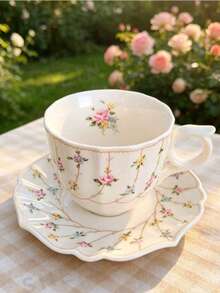 Vintage Floral Cup Set, Tea Cup & Coffee Cup With Saucer - Colorful Little Rose - View 6