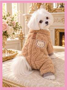 1-Piece Striped Four-Legged Pet Outfit With A Fleece Lining; Thickened, Warm, Windproof, And Waterproof-Perfect For Autumn And Winter, This Pet Apparel Is Both Cute And Comfortable. - Khaki - View 5