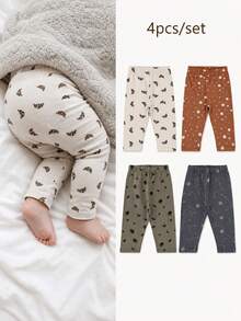 4Pcs/Set Baby Leggings, Cute Cartoon Print Soft Elastic Baby Casual Home Pants - Multicolor - View 2