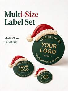Personalized Christmas Logo Labels And Stickers, Upload Your Logo/Image To Customize Christmas Hat Design, Suitable For Christmas Gift Packaging, Gift Boxes, Packaging Bags, Retail And Small Business Holiday Brand Customization Personalized Labels/Stickers - Multicolor - View 7
