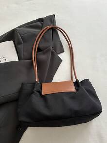 New Retro Fashion Decorative Square Bag, Flap Opening, Lightweight Minimalist, Large Capacity Shoulder Bag, Suitable For Women's Daily Life, Casual, Commuting, Work, Vacation And Student Use - Black - View 5