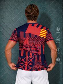 Men's Barcelona Football Jersey T-Shirt, Spanish Style Top, Suitable For Matches, Street, Parties And Daily Wear, For Men, Teens, Fans, Gift - Red - View 9