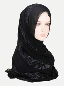 1pc Faux Silk Chiffon Fabric Breathable Lightweight Embroidered Rhinestone Shiny Elegant Hijab Headscarf Long Scarf - Pink - View 3