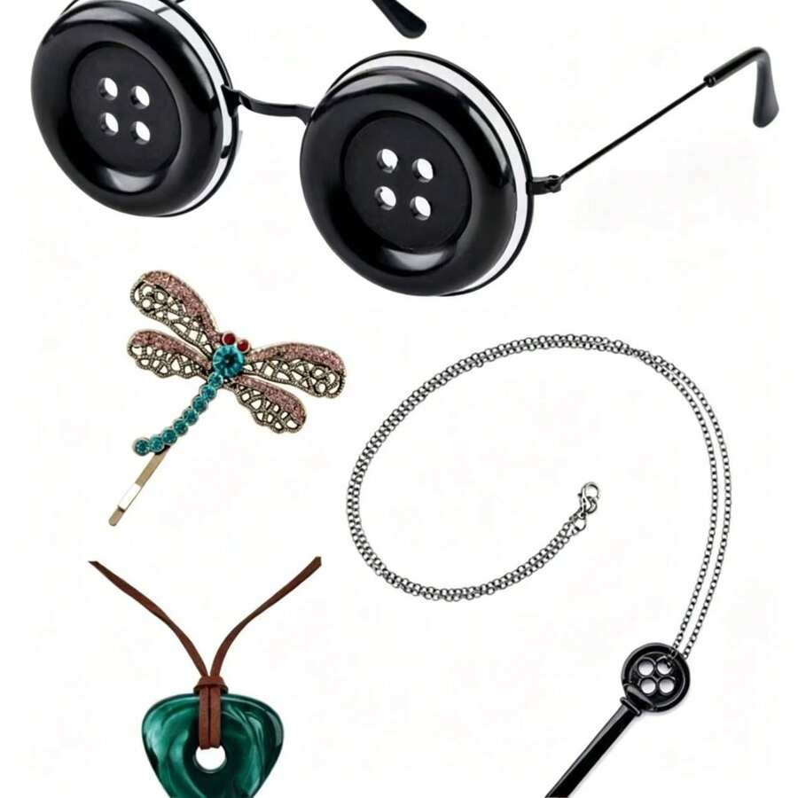 4pcs Set Button Glasses, Keychain And Anime Character Costume Accessories, Perfect For Halloween And Christmas - Multicolor - View 1
