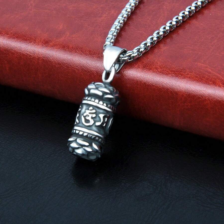1pc High Quality Vintage Exquisite Men's Women's Party Gift Accessory Cast Stainless Steel Cylindrical Pendant Necklace - Antique Silver - View 1