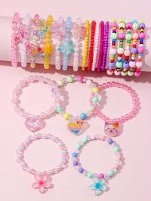 22Pcs Kids Beaded Bracelets Set, Random Color, Girls Daily Wearing, Party Favors, Birthday Gift - Multicolor - View 6