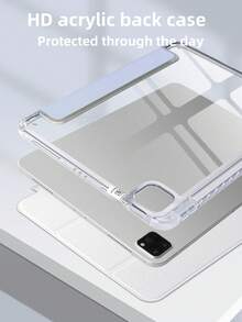 1件高透明壓克力三折式淺灰藍平板保護殼，適用於iPad Mini6/Mini7/10.2/10.5/10.9 (Air4-Air8)/Pro 11/10th Gen/A16/Pro 11 2024機型，全透明壓克力背殼，三折支架，自動休眠/喚醒，內置筆槽，不含筆，部分機型附相機框 - 淺灰藍 - 查看 7
