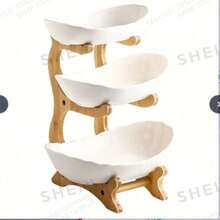 3-Tier Fruit Basket With Wooden Stand - Kitchen Fruit And Vegetable Storage Rack, Home Decor, Kitchen Countertop Fruit Basket, Large Capacity Multi-Layer Fruit Basket, European Style Dried Fruit Tray, Wooden Stand For Home Use Without Tray - Multicolor - View 4