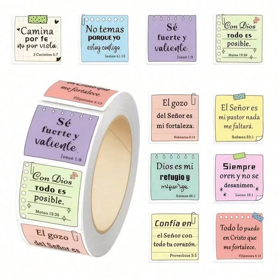 500 Sheets Spanish Bible Verse Stickers, Self-Adhesive Paper, Colorful Text & Pattern Design, Easy To Peel And Stick, Inspirational Faith Quotes Decorative Labels, Suitable For Adult Planner, Gift Wrapping, Envelope Sealing, Daily Journal Decoration - Spanish - View 1