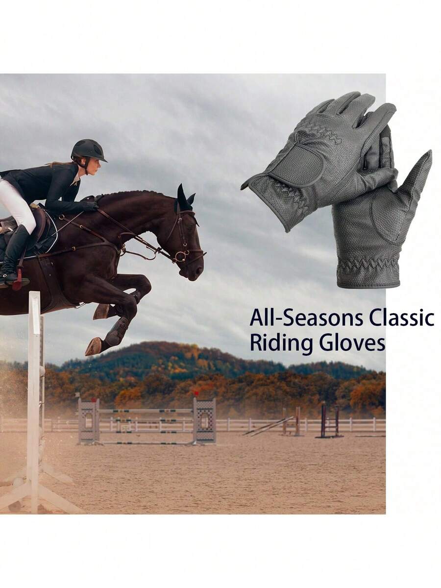Equestrian Gloves High-End Premium PU Leather Riding Gloves - Black - View 1