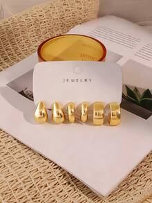 6-18pcs Exquisite Fashion Women's Smooth Water Drop, C-Shaped, Round Pearl Multi-Element Earrings, - Gold - View 8