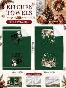 2PCS Kitchen Towels, Christmas Winter Snowman Village Pattern Dish Cloths, Watercolor Style 40*60cm Rectangular Soft Microfiber Cleaning Towels, Perfect For Kitchen, Dining Room And Bathroom Use, Kitchen Decor, Home Decor, Neighbor Housewarming Gift, Dish Cloth - Green - View 3