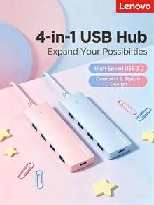Lenovo LA04 USB 2.0 Hub 4-Port High-Speed Expansion Dock With Type-C Power Port, Stable Connection For High-Power Devices, Compatible With Phone/Tablet/Laptop - View 1