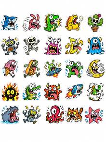 50pcs Graffiti Monster Stickers, Vintage Sketch Alien & Weird Creature Stickers, Waterproof Vinyl Stickers For Water Bottles, Luggage, Journals, Scrapbook DIY Crafts - Multicolor - View 7