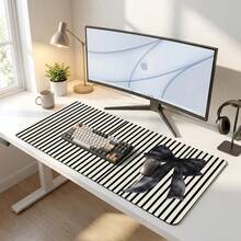 Extra Large Mouse Pad Desk Mat, Classic Black And White Stripes With Cute Watercolor Black Bow, Non-Slip Rubber Base Keyboard Mouse Pad, Fashionable Office Desk Decor For Women - View 11