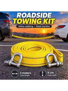 Car Emergency Towing Strap Set, Yellow Braided Tow Rope, Extra Wide Webbing, Includes 2 Metal Shackles, Vehicle Towing Rescue Connection Tool, Suitable For Cars, SUVs, Pickups, Off-Road Vehicles, Camping, Outdoor Backup - Multicolor - View 7