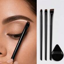 4pcs Eyebrow & Eyeliner Makeup Brush Set, Includes Angled Brush, Suitable For Beginners, Ultra-Fine Eyeshadow Brush With Nylon Bristles, Compact Eyebrow Pencil, Suitable For Various Skin Types, Gentle On Delicate Eye Area - Multicolor - View 7