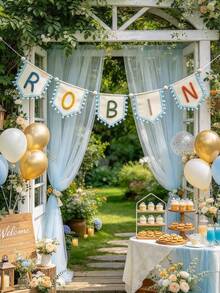 1pc Personalized Custom Name Banner, Hand Crochet Yarn Letter Garland, Boho Neutral Linen Wall Hanging Bunting Sign, Birthday Party Decorations, Customizable Multicolor Name Pennant Decor For Bedroom Ornament, Souvenir Keepsake Gift, Christmas Gift - Multicolor - View 3