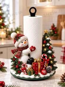 2D FLAT Christmas Decor Kitchen Paper Towel Holder (No Power Light) - Desktop Tabletop Roll Holder (Combines Display And Storage Functions), Fun Christmas Tree And Snowman Design, Suitable For Kitchen, Bathroom, Living Room And Dining Room, Decorative Piece To Create A Cozy Christmas Atmosphere - Multicolor - View 4