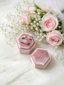 1 Set Elegant Hexagonal Velvet Ring Display Box, White Engagement & Wedding Keepsake Box, Dual Slot Ring Storage Box, Valentine's Day Gift, Suitable For Wedding Party, Proposal Scene, Holiday Party And Home Decor - Multicolor - View 5