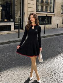 SUNSTORY Women's French Elegant Round Neck Black Sweater Dress, Birthday Party, Afternoon Tea, Commute, Christmas - Multicolor - View 5
