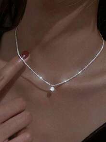 1pc Women Shimmering Starry Sky Pendant Necklace, Niche Elegant Sparkling Clavicle Chain, Light Luxury Versatile Jewelry For Party - Silver - View 2