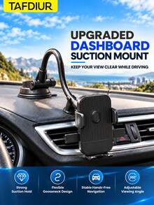 TAFDIUR 1pc ABS+Iron Alloy Material Gooseneck Oval Button Press Lock Flexible Suction Cup Car Phone Holder, Suitable For Dashboard Adsorption Installation, Can Be Freely Bent, Stable And Not Easily Shaking, Suitable For Driver Navigation/Music/Phone Call Scenarios - Multicolor - View 6