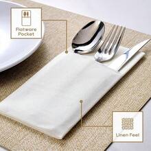 High Absorbency White Linen Textured Disposable Dust-Proof Napkins With Built-In Cutlery Pocket, High Quality Disposable Napkins, Foldable Knife And Fork Set Placemats, Wedding Table Decor, Wedding Party Supplies, Party Tableware, Restaurant Supplies, Catering Supplies, Birthday Party Decor, Bridal Shower Decor, Baby Shower Party, Holiday Party Supplies, Home Dinner Table Setting, Elegant Table Setting, Christmas Table Decor - A - View 3