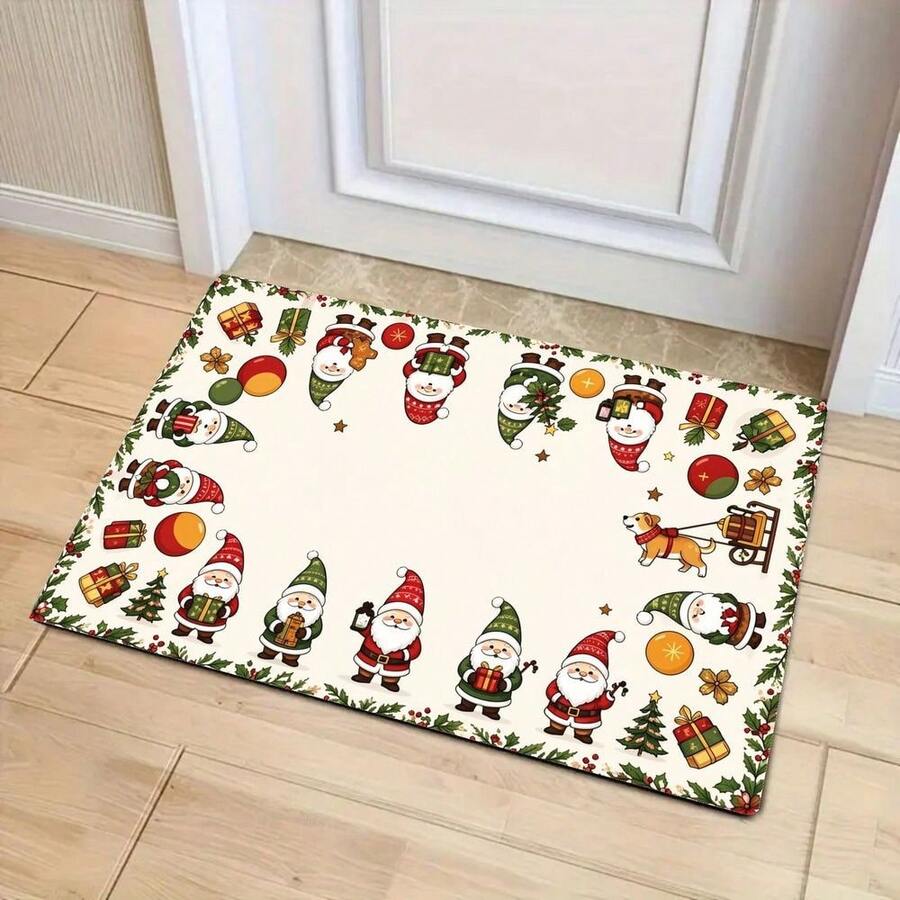 1pc New Christmas Best Seller - Daily Decor - Holiday Decor - Christmas - Santa Claus & Cute Puppy Gift Mat, Suitable For Living Room, Bedroom, Indoor - Machine Washable - Flannel Material, Soft Texture, Skin-Friendly, No Pilling, Easy Care, Odorless - Perfect For Home Decor, Room Decor, Living Room Rug, Bedroom Rug, Bathroom Rug, Kitchen Rug, Area Rug, Hotel Decor - Area Rug, All Season - Multicolor - View 1