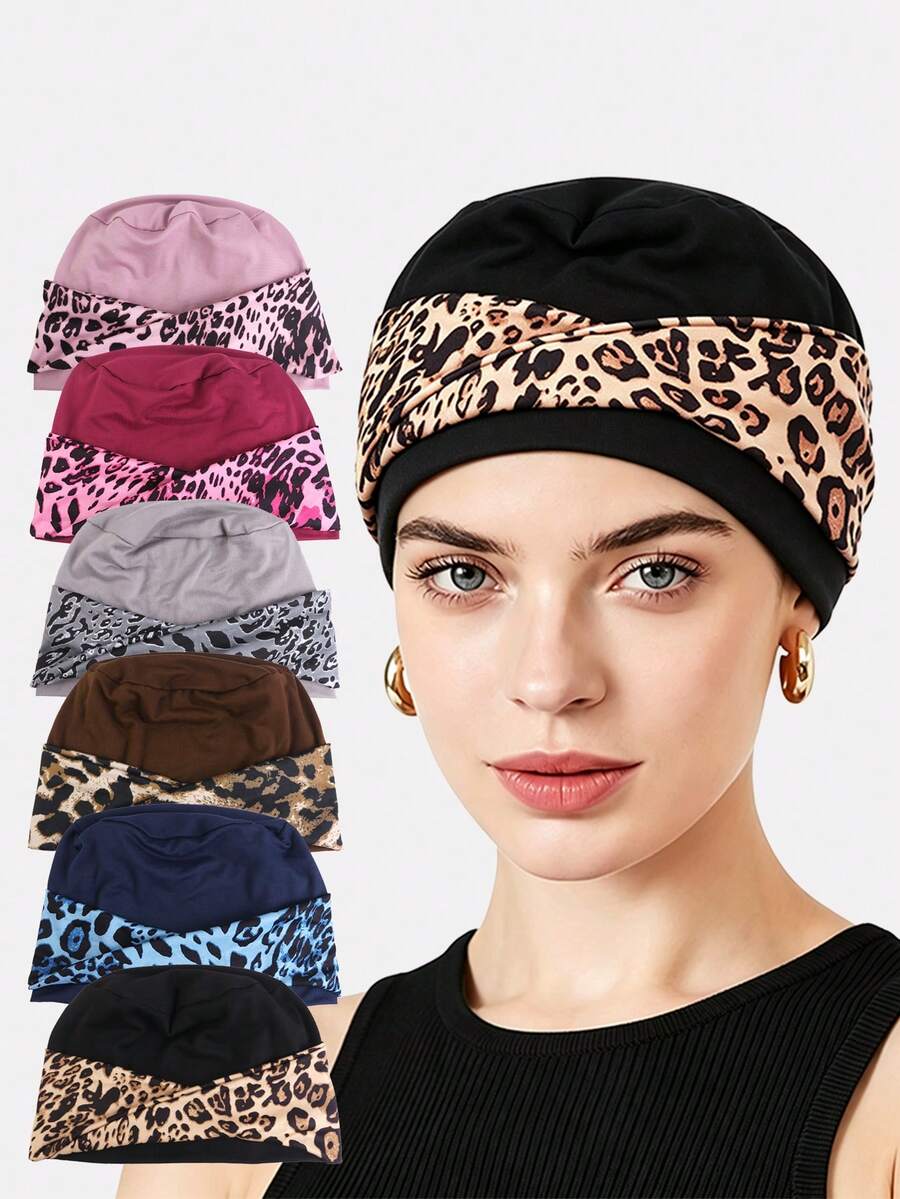 1PC Bohemian Style Leopard Print Twisted Headband Flat Top Headwrap Cross Headband Cap Suitable For Daily Use - Multicolor - View 1