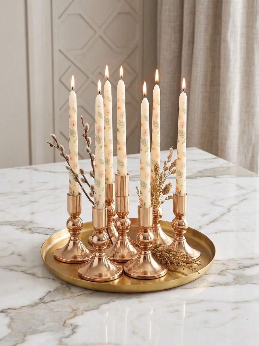 Minimalist Chic Exquisite Iron Candle Holder – Simple Textured Candle Stand, Fits Various Pillar Candle Sizes, Perfect For Home Decor, Room Decor, Party & Holiday Decor, Office Styling, Living Room Accessory, Also Ideal As Wedding & New Year Gift - Fashionable - View 1