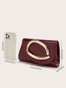 Dedoo 1pc Fashion Metal Decor Mini Clutch, Elegant Glossy Metal Striped Design, Luxury Style, Suitable For Women's Evening Party, Wedding, Ball - Burgundy - View 9