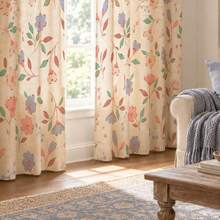 NOSBEI 2 Panels Pastel Watercolor Print Faux Linen Sheer Curtains, Grommet Curtain Panels, Rustic Home Decor, 52"W * 63"L - Multicolor - View 9