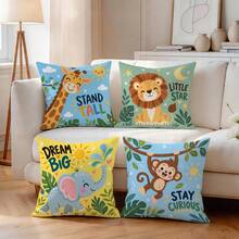 4pcs/1pc Forest Animal Quote Pattern Pillow Case Without Insert, Single-Sided Printed Pillow Case, Suitable For Living Room, Bedroom, Home Decor, All-Season Pillow Case - Multicolor - View 7