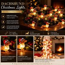 Burgundy Red Dachshund Christmas String Lights, Warm White LED Decorative Lights, Cute Christmas Puppy Atmosphere Light, Suitable For Christmas Tree, Fireplace, Bedroom, Window And Holiday Home Decor - Candle Dog Lamp - View 10