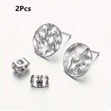 2/4/6Pcs Stainless Steel Earring Posts, Embossed Round Earring Studs With Backs, For Jewelry Making - Earring Accessories - Earrings - View 9