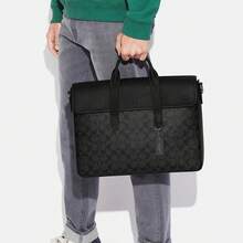 COACH Sullivan 39 Bolso de gran capacidad con cierre de solapa magnética, maletín, bolso de mano, de hombro y bandolera, grande, para hombre - Negro - Ver 8