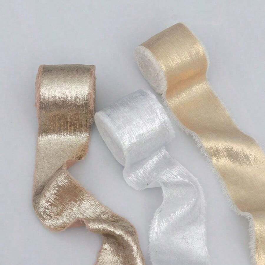 Metallic Faux Fur Trim Ribbon With Frayed Edge Design, Suitable For INS-Style Bouquets, Wedding Decor, Tassels And Bows - Multicolor - View 1