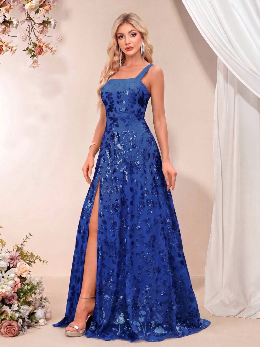 XUCTHHC Elegant Party Sequin Sleeveless High Slit Thigh Evening Gown, Formal Ball Gown, Autumn