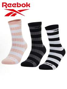 Reebok Retro Contrast Color Striped Mid-Calf Socks 3 Pairs Pack, Breathable Skin-Friendly Casual Sports Long Socks For Men And Women - Black/Grey Pink/White Grey/White - View 8